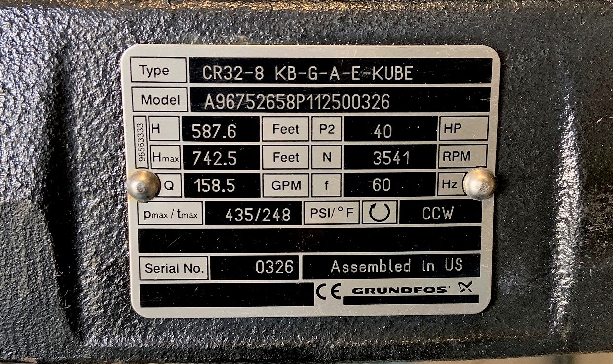 Grundfos 3" Vertical Pump CR32-8 KB-G-A-E-KUBE